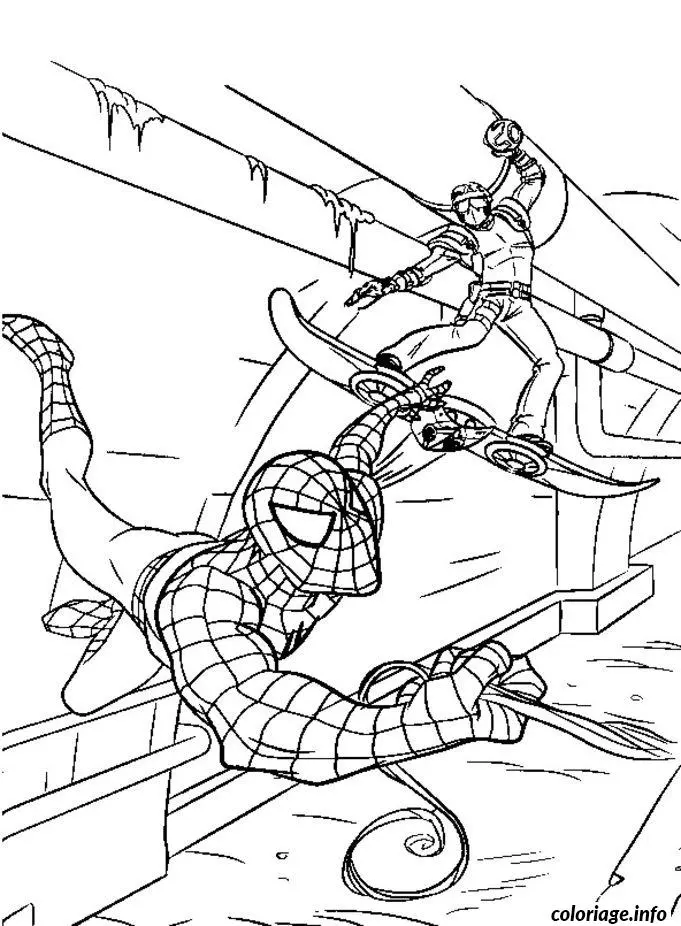 Coloriage Spider-Man en position d'attaque - Spiderman à imprimer