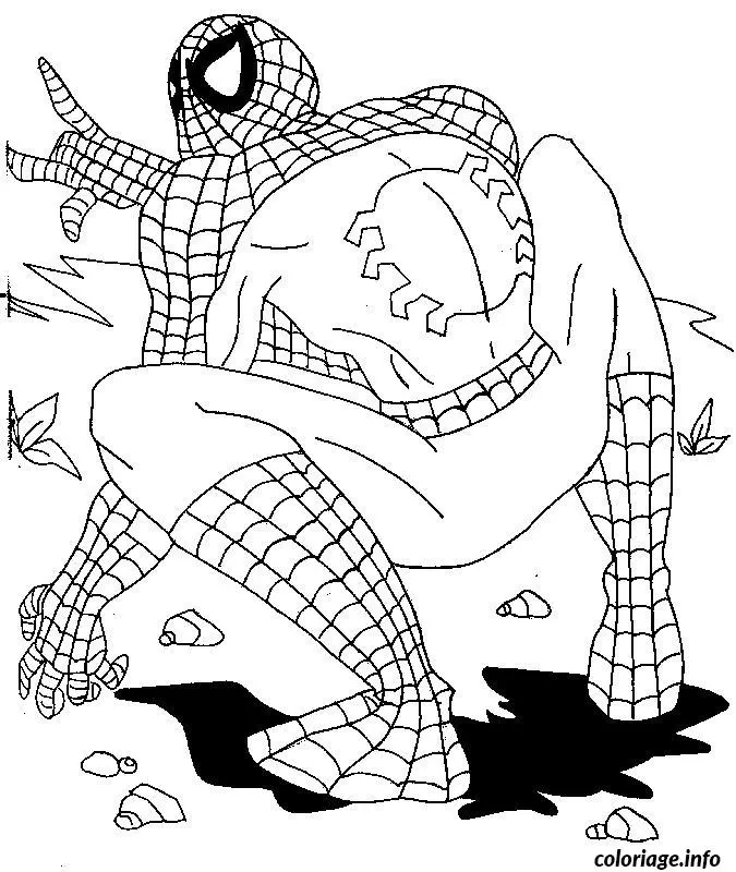 Coloriage Spider-Man en position de combat - Spiderman à imprimer