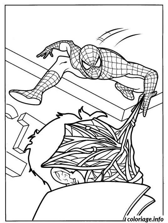 Coloriage Spider-Man combattant un ennemi - Spiderman à imprimer