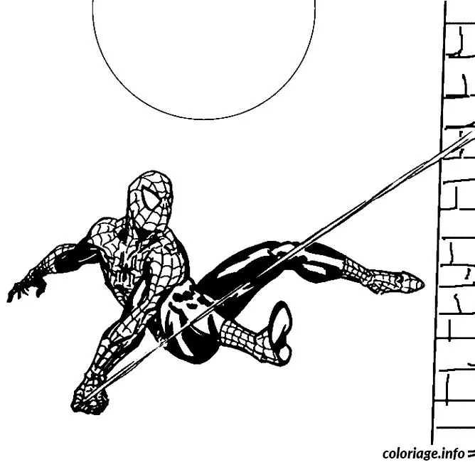 Coloriage Spider-Man en action sauvant la ville - Spiderman à imprimer
