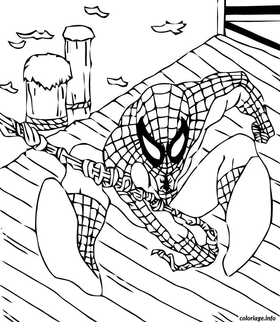 Coloriage Spider-Man en action de combat - Spiderman à imprimer