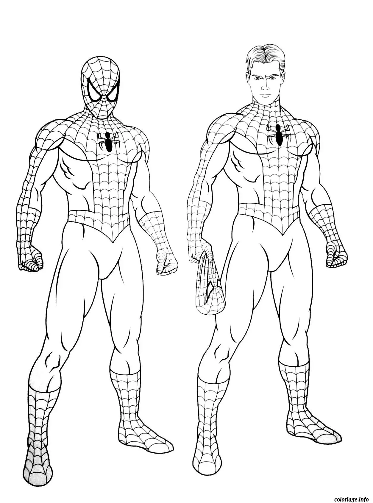 Coloriage Spider-Man combattant un méchant - Spiderman à imprimer