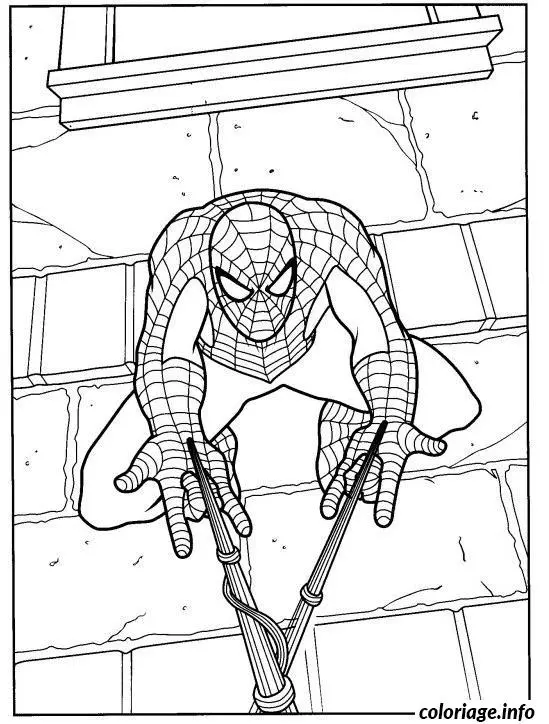 Coloriage Spider-Man escaladant un gratte-ciel - Spiderman à imprimer