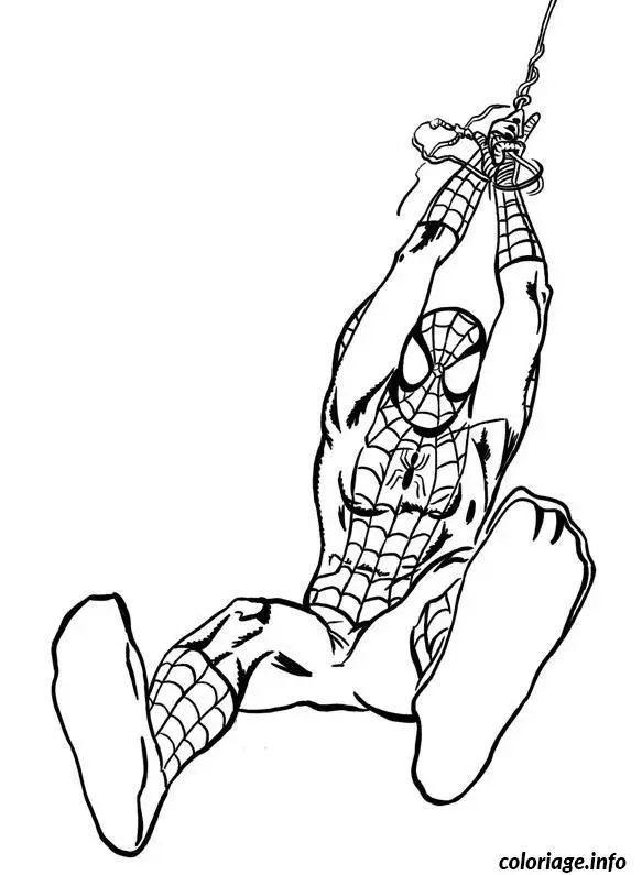 Coloriage Spider-Man en action dans la ville - Spiderman à imprimer
