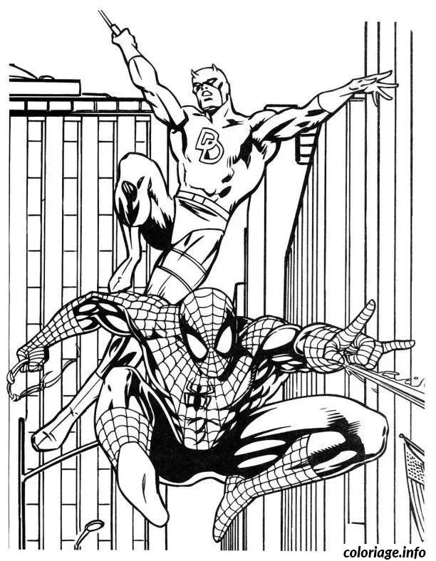 Coloriage Spider-Man sauvant la ville des dangers - Spiderman à imprimer