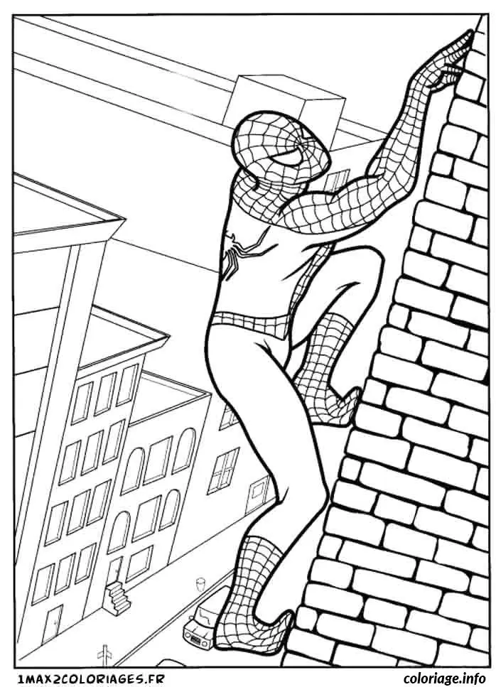 Coloriage Spider-Man en action sauvant la ville - Spiderman à imprimer