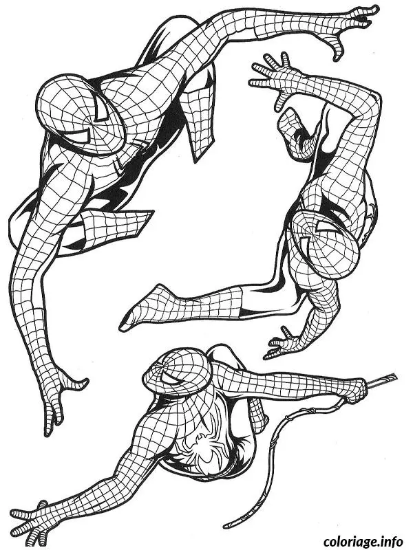 Coloriage Spider-Man en action sauvant la ville - Spiderman à imprimer