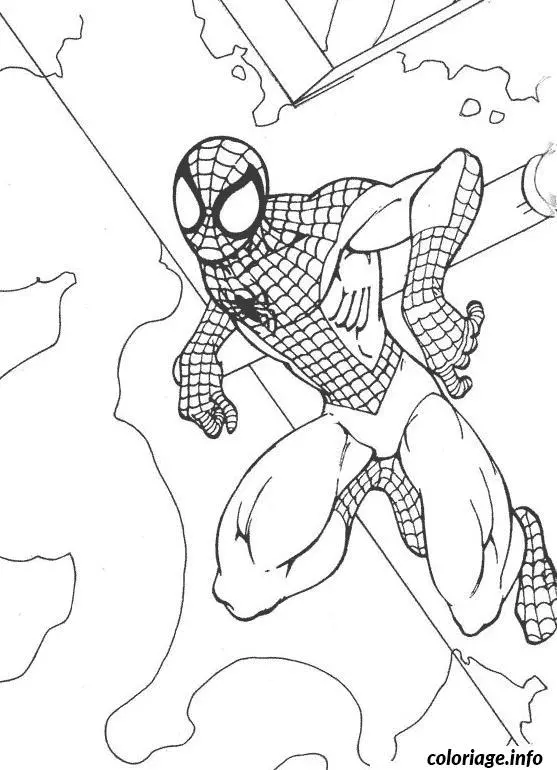 Coloriage Spider-Man grimpant sur les toits de la ville - Spiderman à imprimer
