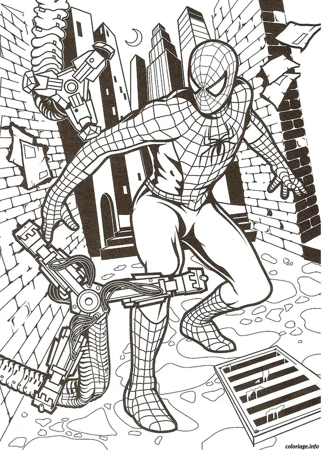 Coloriage Spiderman se fait attaque - Spiderman à imprimer