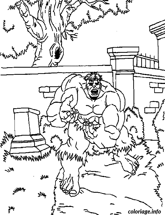 Dibujo de Hulk en un jardín para colorear