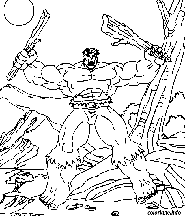 Coloriage Hulk casse une branche - Hulk à imprimer