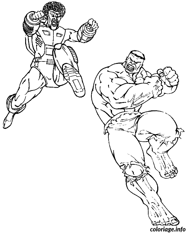 Coloriage Hulk combat un méchant - Hulk à imprimer