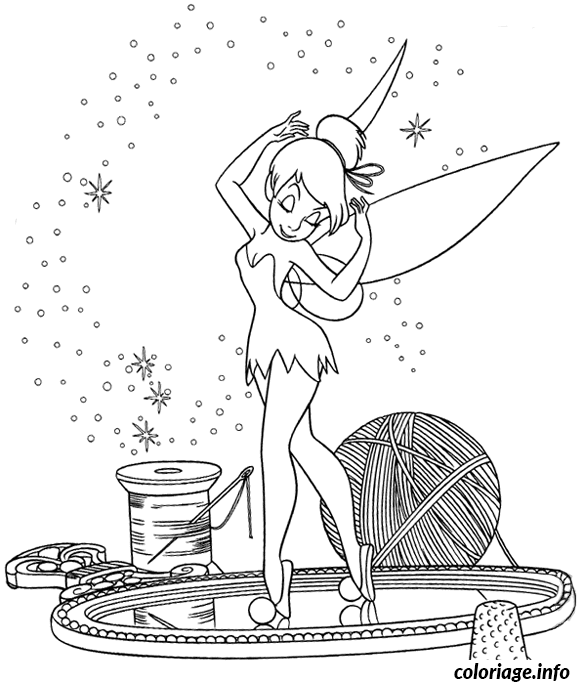 Coloriage Fée clochette et la couture - Fée à imprimer