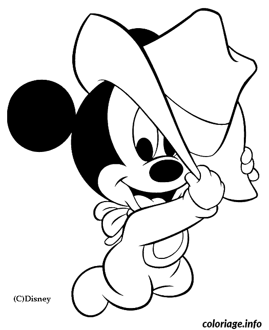 Coloriage Dessin disney bébé mickey chapeau - Disney bébé à imprimer