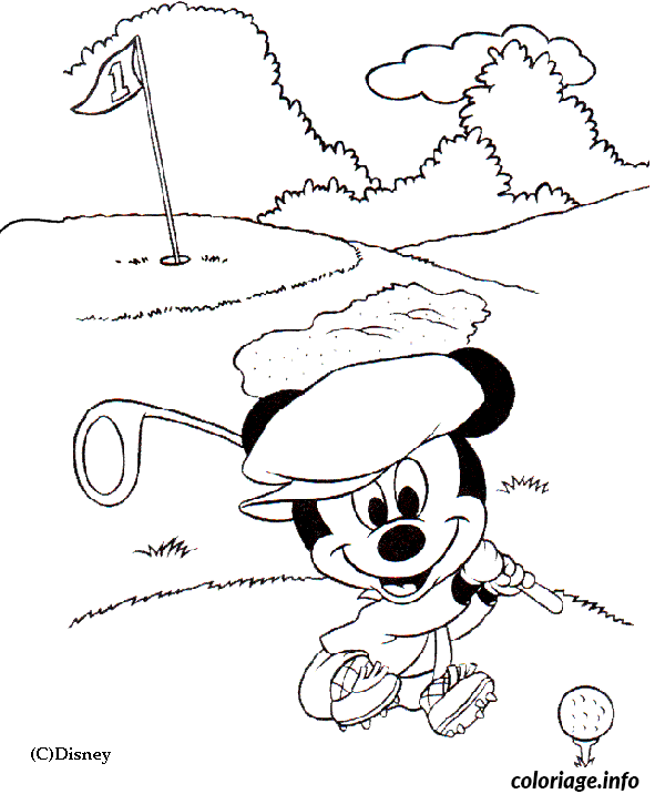 Coloriage Dessin disney bébé mickey golf - Disney bébé à imprimer