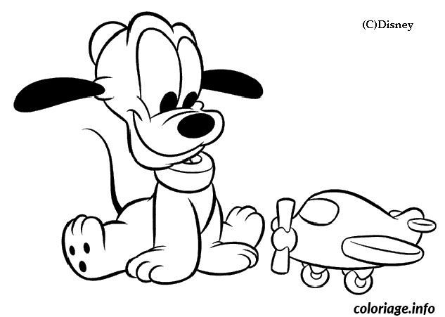 Coloriage Dessin disney bébé pluto et avion - Disney bébé à imprimer