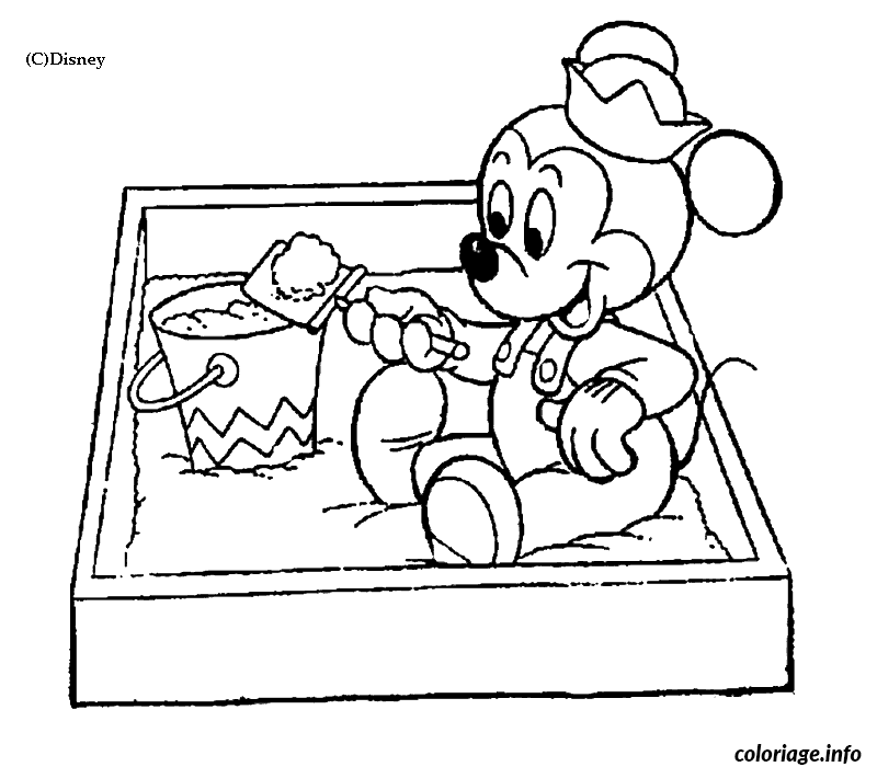 Coloriage Dessin disney bébé mickey bac a sable - Disney bébé à imprimer