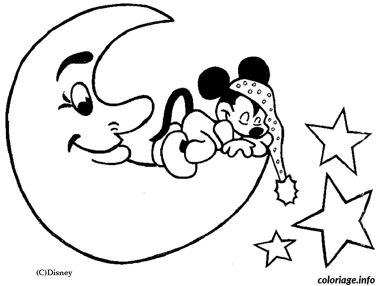 Coloriage Dessin disney bébé mickey lune - Disney bébé à imprimer