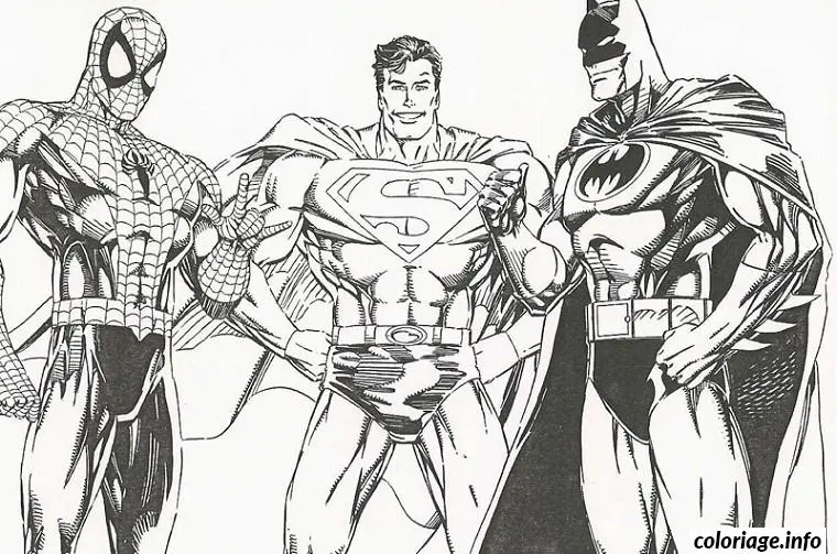 Coloriage Batman spiderman superman - Spiderman à imprimer