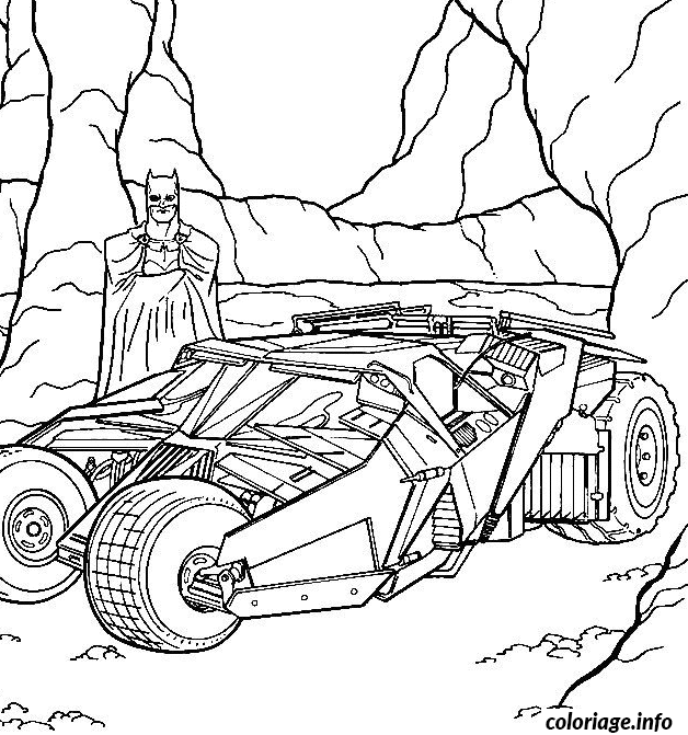 Coloriage Batman avec sa batmobile - Batman à imprimer