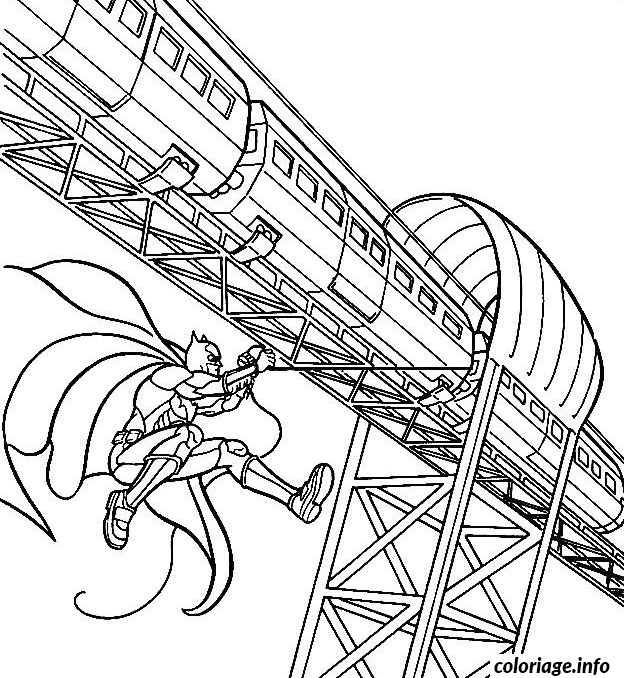 Coloriage Batman accroche a un train - Batman à imprimer