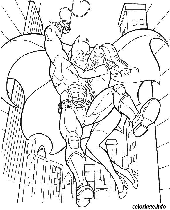 Coloriage Batman sauve une femme - Batman à imprimer