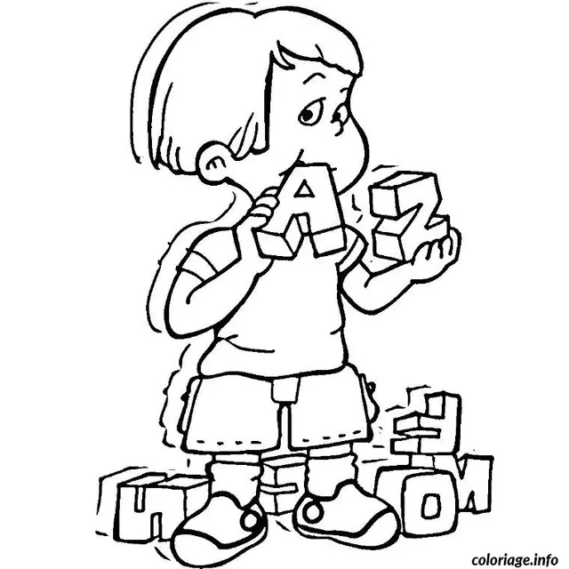 Coloriage Enfant croque lettres alphabet - Alphabet à imprimer