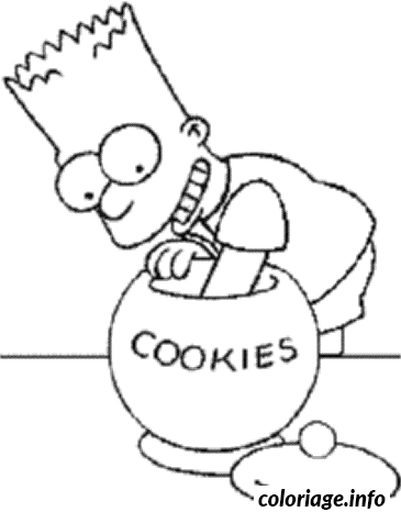 Coloriage Bart mange des cookies - Simpson à imprimer