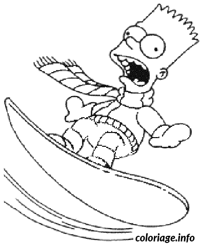 Coloriage Bart surf a la neige - Simpson à imprimer