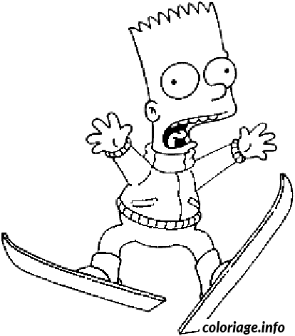 Coloriage Bart avec des skis - Simpson à imprimer