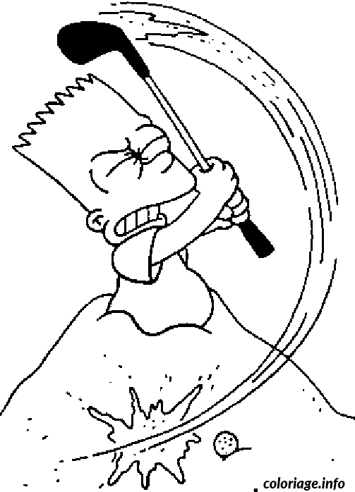 Coloriage Bart joue au golf - Simpson à imprimer