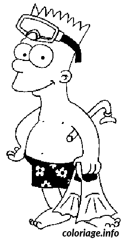 Coloriage Bart simpson a la plage - Simpson à imprimer
