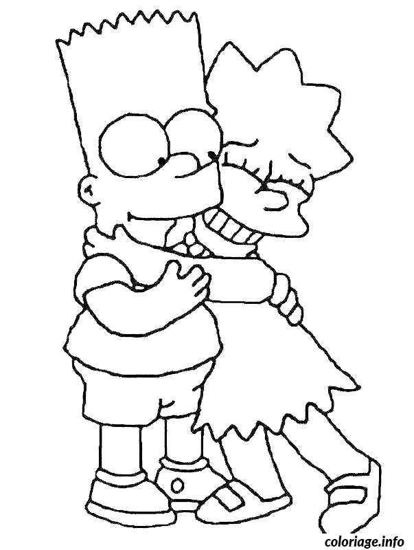 Coloriage Bart et lisa font un hug - Simpson à imprimer