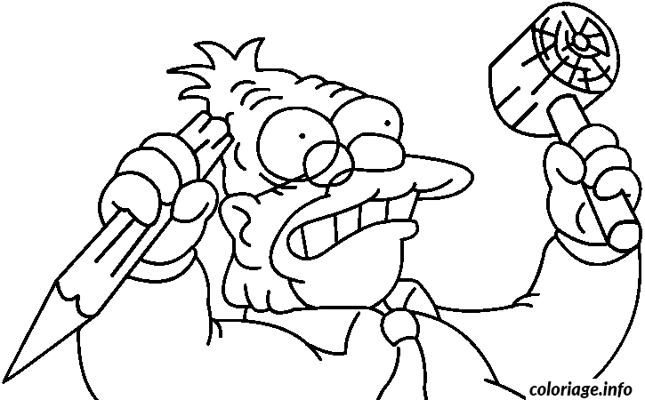 Abraham Simpson with a Hammer and a Pickaxe coloring page to print