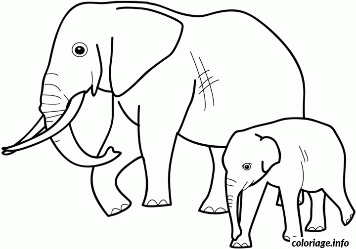 Coloriage Dessin animaux éléphants et éléphanteau - Éléphant à imprimer