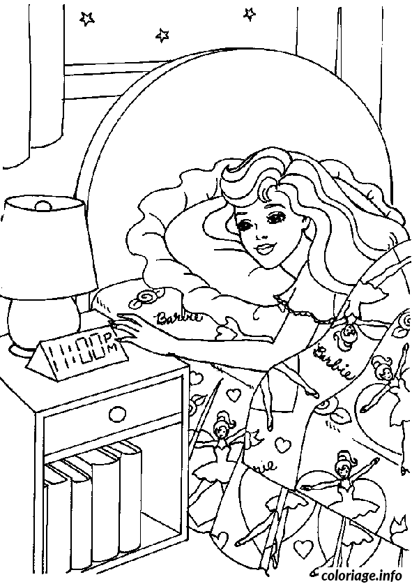 Coloriage Barbie dans son lit - Barbie à imprimer