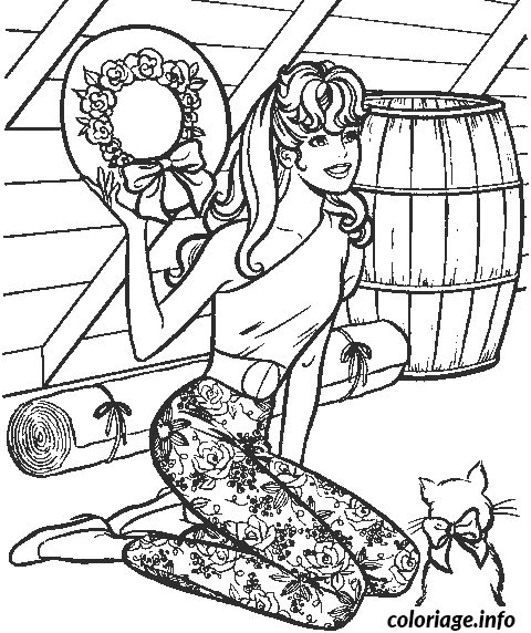 Coloriage Barbie dans le grenier - Barbie à imprimer