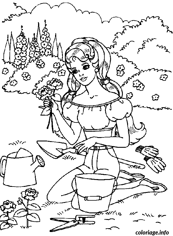 Coloriage Barbie jardine - Barbie à imprimer