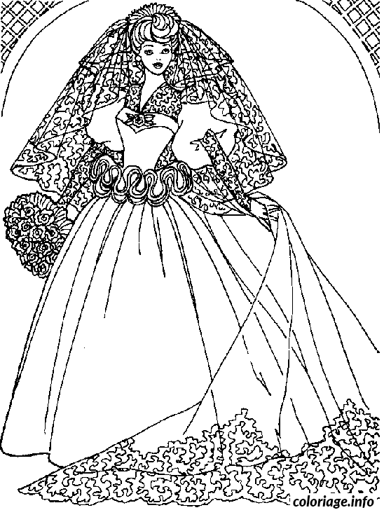 Coloriage Barbie porte une longue robe - Barbie à imprimer
