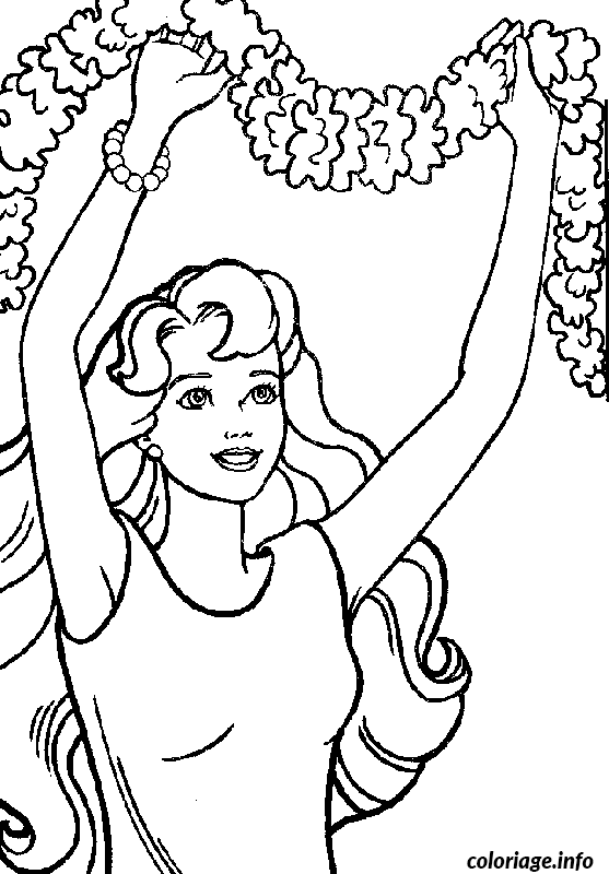 Coloriage Barbie accroche une guirlande - Barbie à imprimer