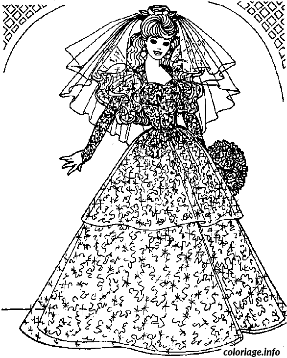 Coloriage Barbie dans une belle robe - Barbie à imprimer