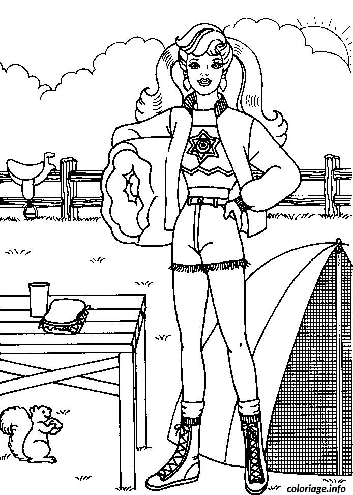 Coloriage Barbie a la campagne - Barbie à imprimer