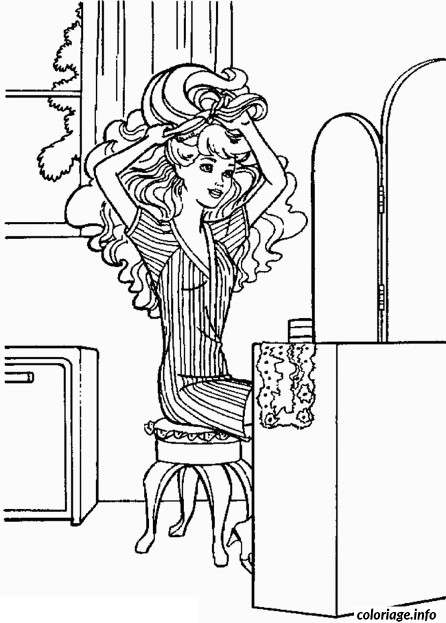 Coloriage Barbie se coiffe - Barbie à imprimer