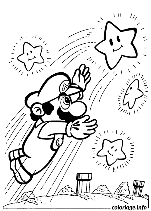 Coloriage Mario attrape une étoile - Étoile à imprimer