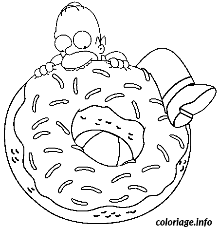 Coloriage Homer essaie de manger un énorme donuts - Simpson à imprimer