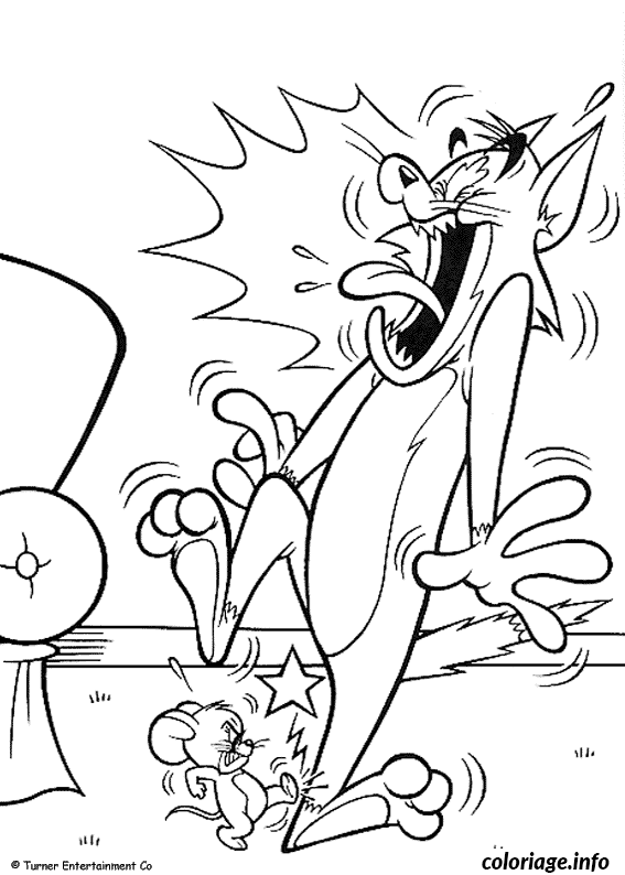 Coloriage Jerry donne un coup de pied a tom - Tom et jerry à imprimer