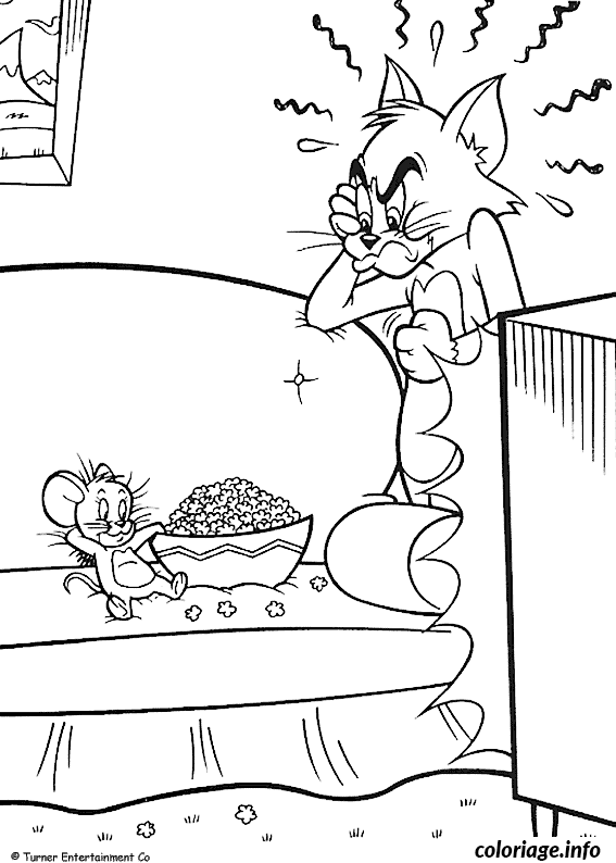 Coloriage Jerry mange du popcorn devant la télé - Animal à imprimer
