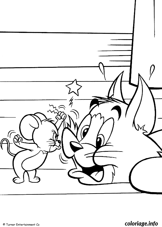 Coloriage Jerry tire les moustache de tom - Tom et jerry à imprimer