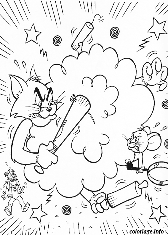 Dibujo de Pelea general entre Tom y Jerry para colorear