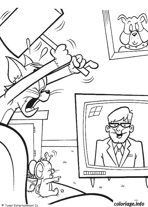 Coloriage Jerry regarde la television - Tom et jerry à imprimer